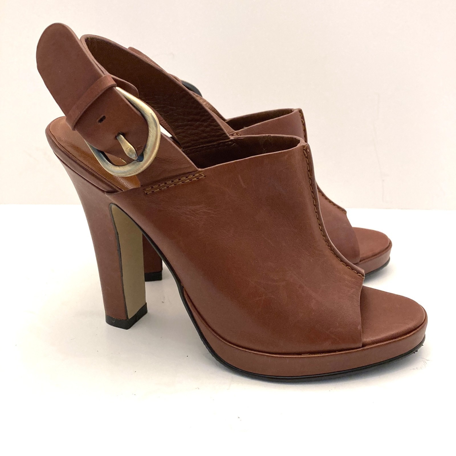 Cole Haan Brown Leather Slingback Sandals Heels Platform Open Toe Womens 6b
